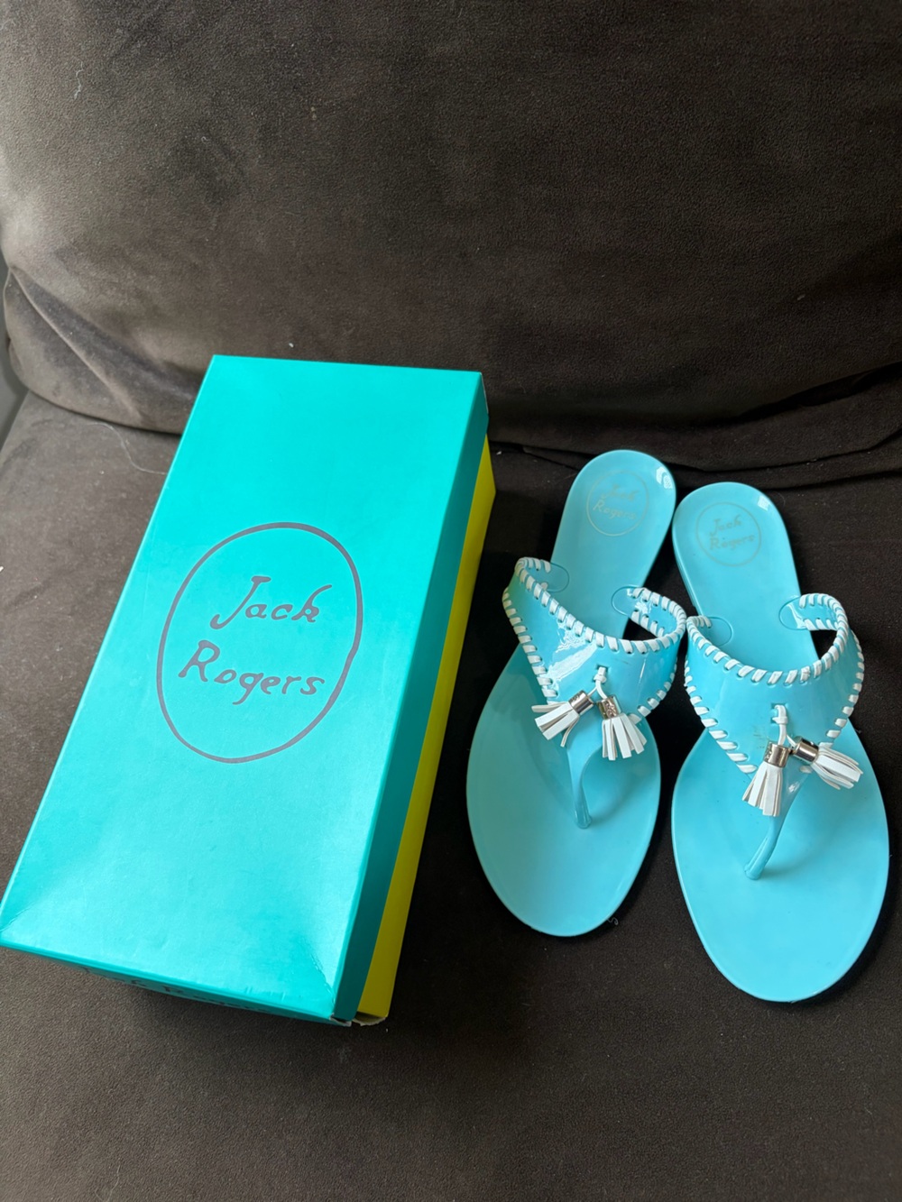 Jack Rogers Alana Turquoise Blue Tassel Sandals Size 9 New!